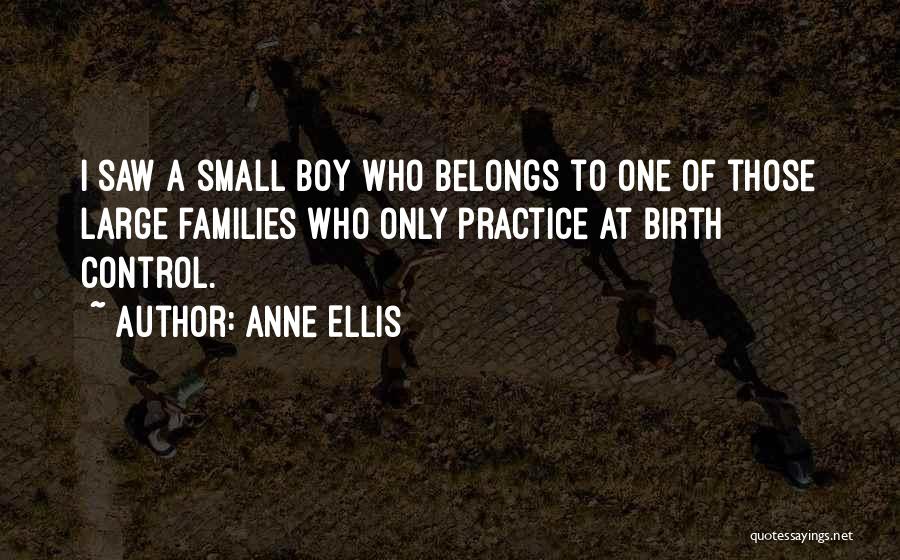 Anne Ellis Quotes: I Saw A Small Boy Who Belongs To One Of Those Large Families Who Only Practice At Birth Control.