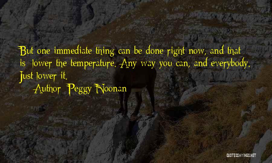 Peggy Noonan Quotes: But One Immediate Thing Can Be Done Right Now, And That Is: Lower The Temperature. Any Way You Can, And