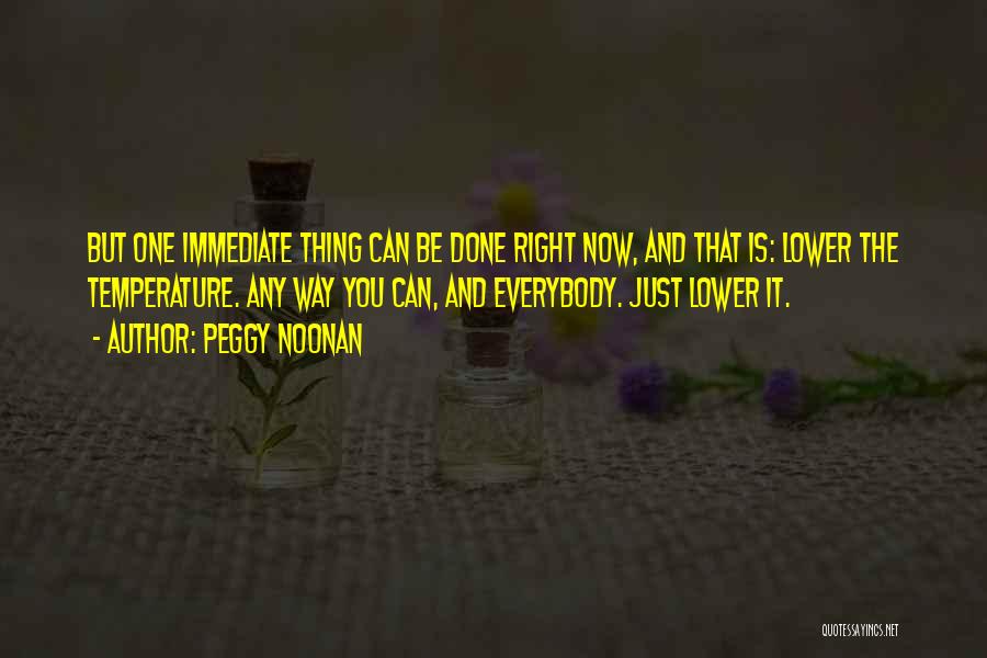 Peggy Noonan Quotes: But One Immediate Thing Can Be Done Right Now, And That Is: Lower The Temperature. Any Way You Can, And