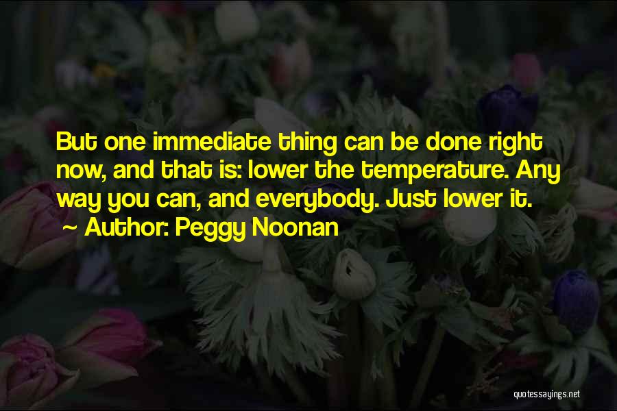 Peggy Noonan Quotes: But One Immediate Thing Can Be Done Right Now, And That Is: Lower The Temperature. Any Way You Can, And