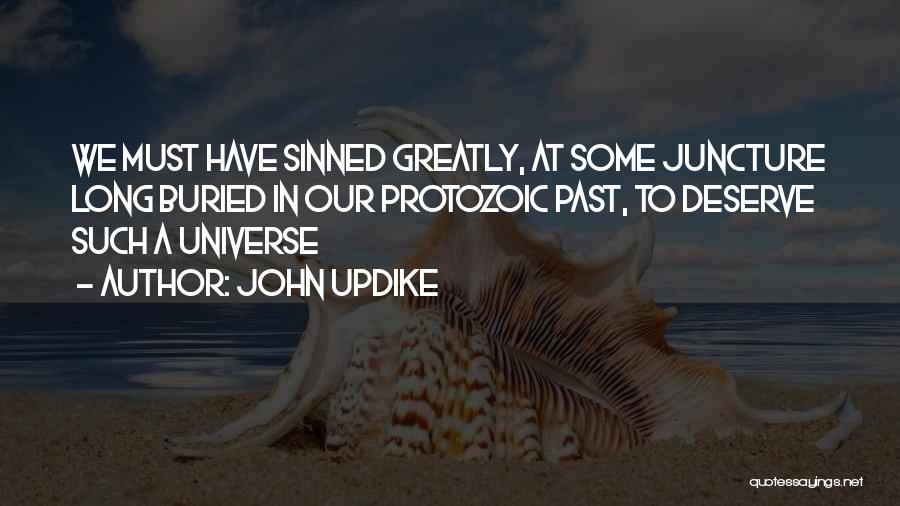 John Updike Quotes: We Must Have Sinned Greatly, At Some Juncture Long Buried In Our Protozoic Past, To Deserve Such A Universe