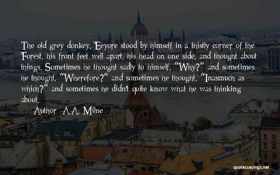 A.A. Milne Quotes: The Old Grey Donkey, Eeyore Stood By Himself In A Thistly Corner Of The Forest, His Front Feet Well Apart,