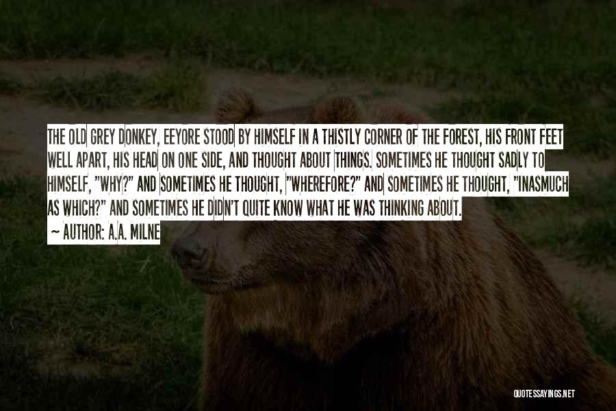 A.A. Milne Quotes: The Old Grey Donkey, Eeyore Stood By Himself In A Thistly Corner Of The Forest, His Front Feet Well Apart,