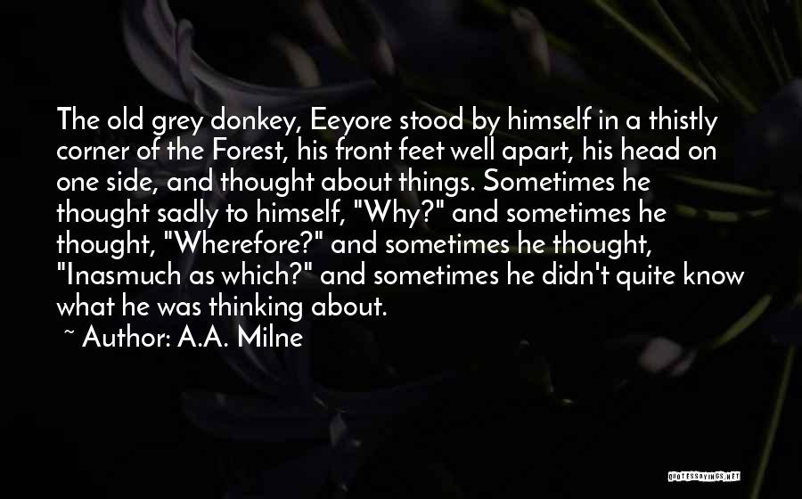 A.A. Milne Quotes: The Old Grey Donkey, Eeyore Stood By Himself In A Thistly Corner Of The Forest, His Front Feet Well Apart,