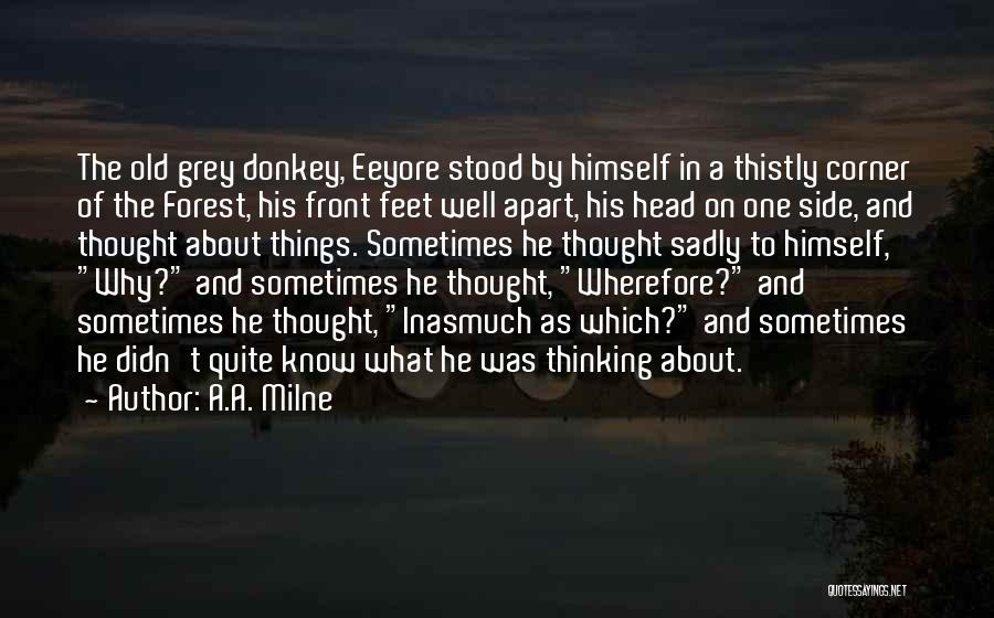 A.A. Milne Quotes: The Old Grey Donkey, Eeyore Stood By Himself In A Thistly Corner Of The Forest, His Front Feet Well Apart,