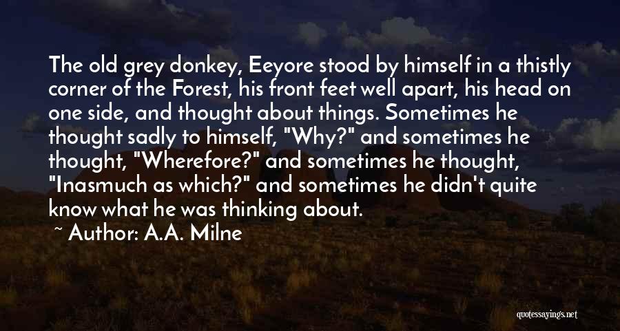 A.A. Milne Quotes: The Old Grey Donkey, Eeyore Stood By Himself In A Thistly Corner Of The Forest, His Front Feet Well Apart,