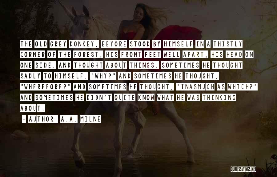 A.A. Milne Quotes: The Old Grey Donkey, Eeyore Stood By Himself In A Thistly Corner Of The Forest, His Front Feet Well Apart,