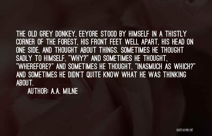 A.A. Milne Quotes: The Old Grey Donkey, Eeyore Stood By Himself In A Thistly Corner Of The Forest, His Front Feet Well Apart,