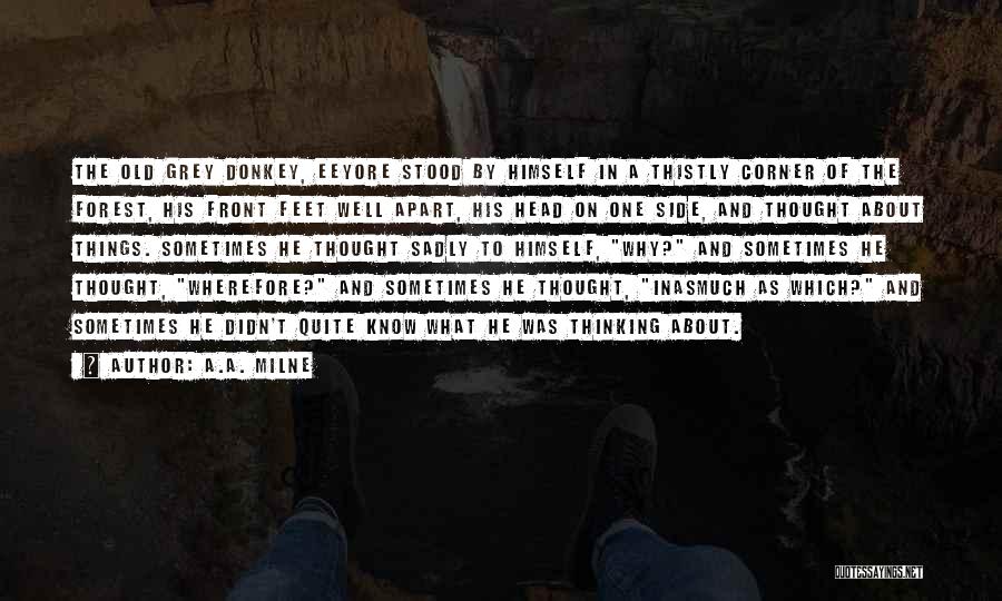 A.A. Milne Quotes: The Old Grey Donkey, Eeyore Stood By Himself In A Thistly Corner Of The Forest, His Front Feet Well Apart,