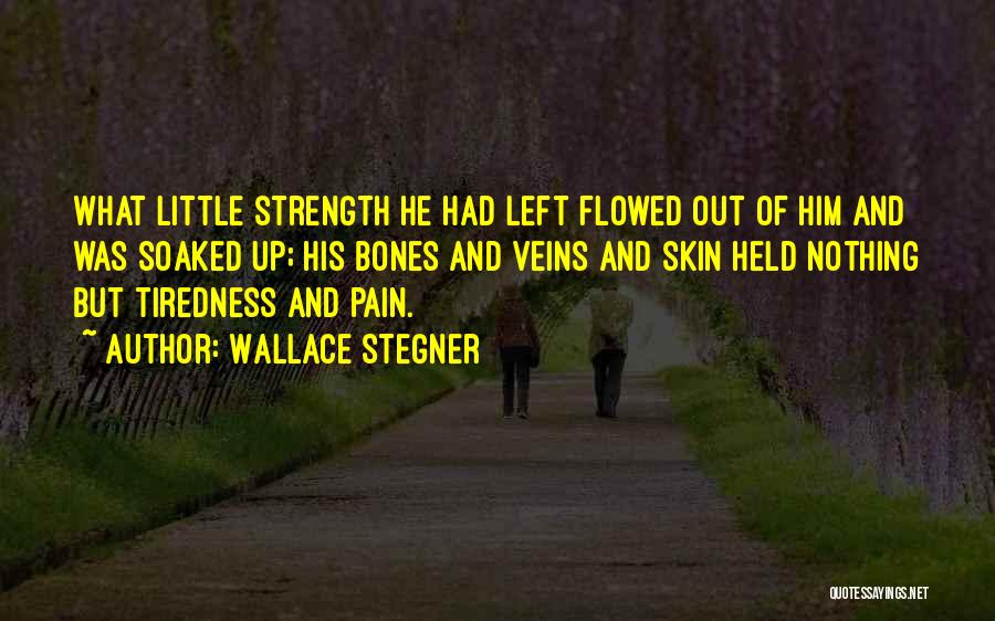 Wallace Stegner Quotes: What Little Strength He Had Left Flowed Out Of Him And Was Soaked Up; His Bones And Veins And Skin