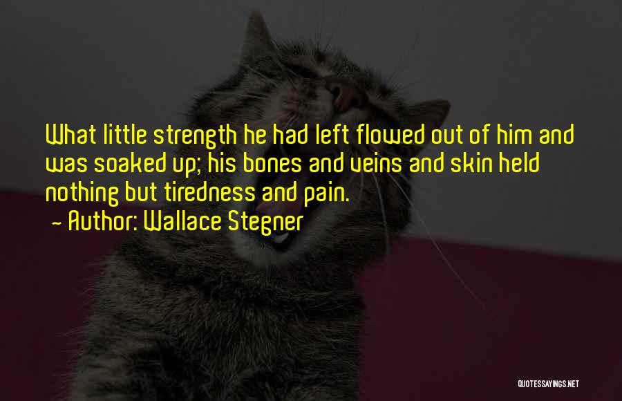 Wallace Stegner Quotes: What Little Strength He Had Left Flowed Out Of Him And Was Soaked Up; His Bones And Veins And Skin