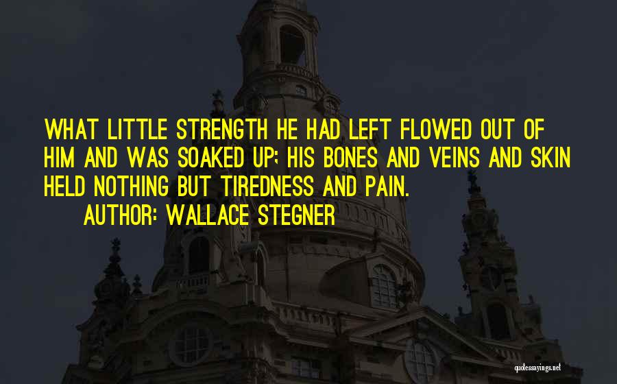 Wallace Stegner Quotes: What Little Strength He Had Left Flowed Out Of Him And Was Soaked Up; His Bones And Veins And Skin