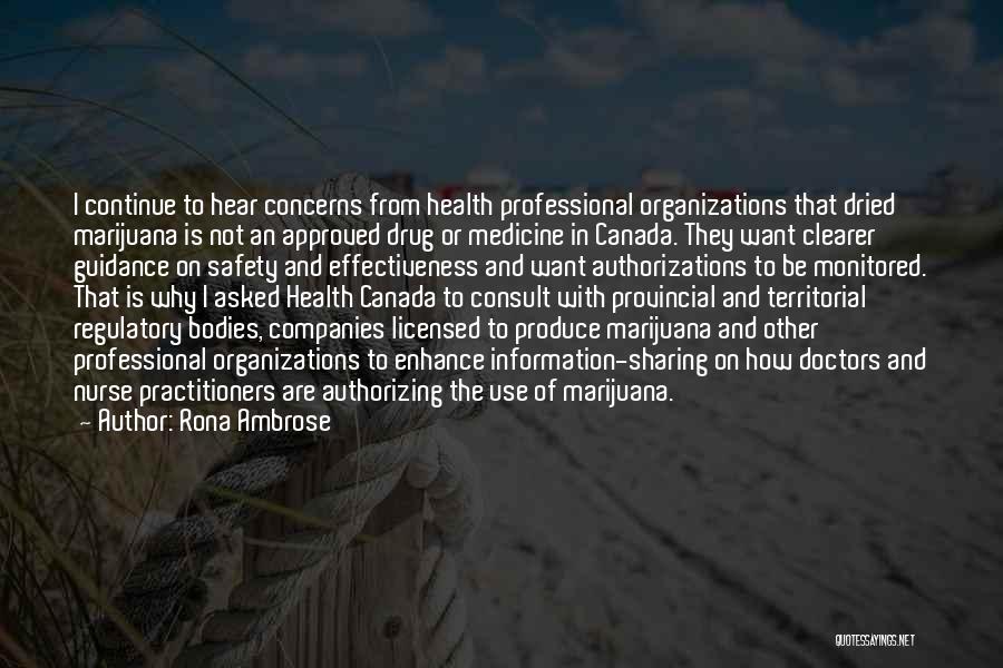 Rona Ambrose Quotes: I Continue To Hear Concerns From Health Professional Organizations That Dried Marijuana Is Not An Approved Drug Or Medicine In