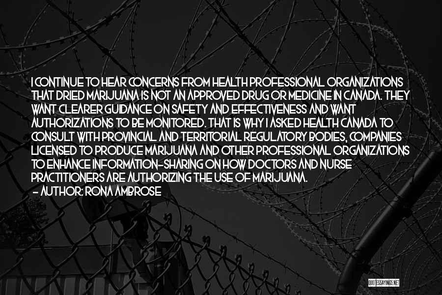 Rona Ambrose Quotes: I Continue To Hear Concerns From Health Professional Organizations That Dried Marijuana Is Not An Approved Drug Or Medicine In