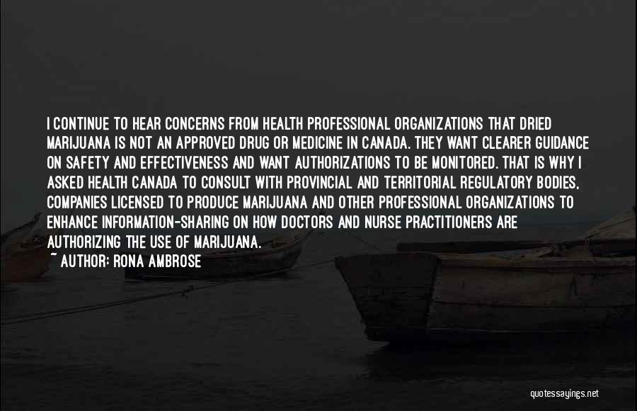 Rona Ambrose Quotes: I Continue To Hear Concerns From Health Professional Organizations That Dried Marijuana Is Not An Approved Drug Or Medicine In