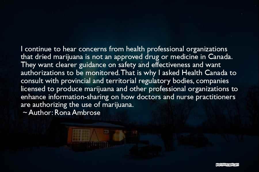 Rona Ambrose Quotes: I Continue To Hear Concerns From Health Professional Organizations That Dried Marijuana Is Not An Approved Drug Or Medicine In