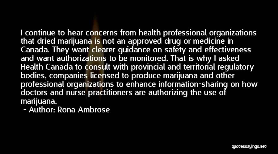 Rona Ambrose Quotes: I Continue To Hear Concerns From Health Professional Organizations That Dried Marijuana Is Not An Approved Drug Or Medicine In