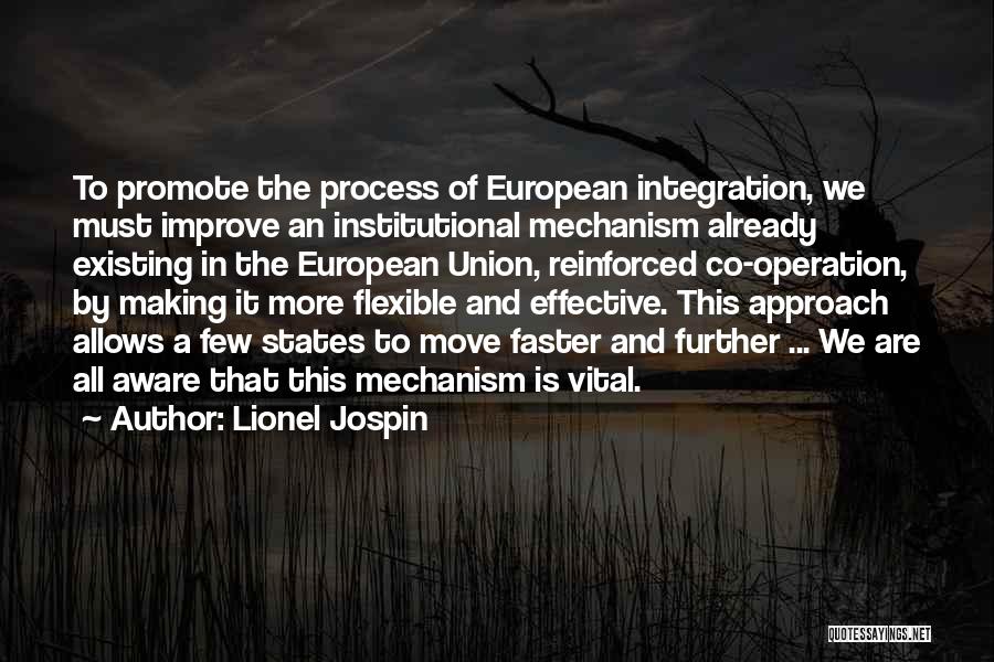 Lionel Jospin Quotes: To Promote The Process Of European Integration, We Must Improve An Institutional Mechanism Already Existing In The European Union, Reinforced