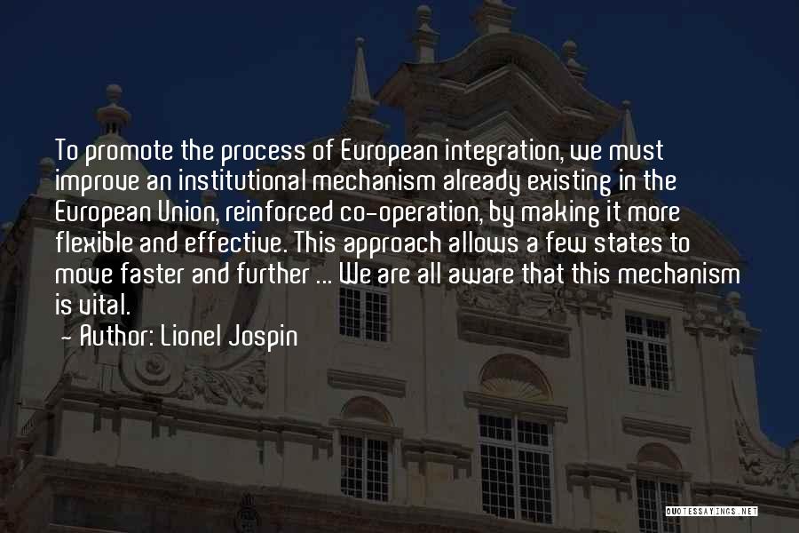 Lionel Jospin Quotes: To Promote The Process Of European Integration, We Must Improve An Institutional Mechanism Already Existing In The European Union, Reinforced
