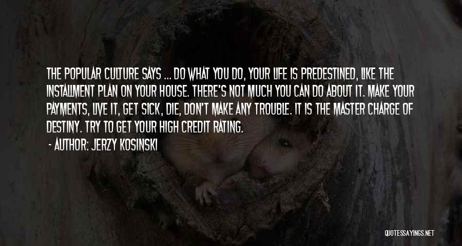 Jerzy Kosinski Quotes: The Popular Culture Says ... Do What You Do, Your Life Is Predestined, Like The Installment Plan On Your House.