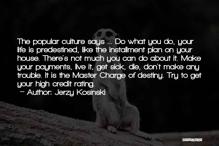 Jerzy Kosinski Quotes: The Popular Culture Says ... Do What You Do, Your Life Is Predestined, Like The Installment Plan On Your House.