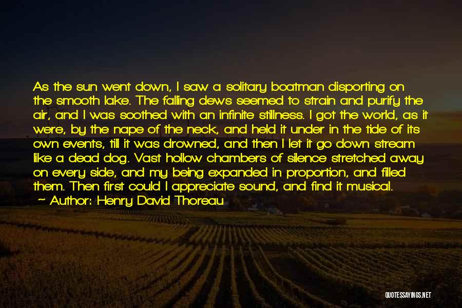 Henry David Thoreau Quotes: As The Sun Went Down, I Saw A Solitary Boatman Disporting On The Smooth Lake. The Falling Dews Seemed To