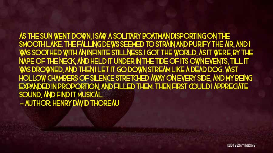Henry David Thoreau Quotes: As The Sun Went Down, I Saw A Solitary Boatman Disporting On The Smooth Lake. The Falling Dews Seemed To