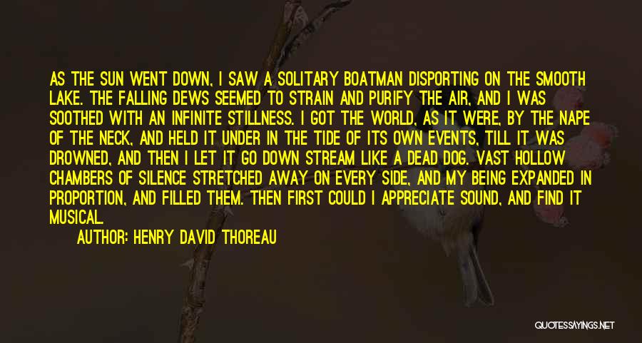 Henry David Thoreau Quotes: As The Sun Went Down, I Saw A Solitary Boatman Disporting On The Smooth Lake. The Falling Dews Seemed To