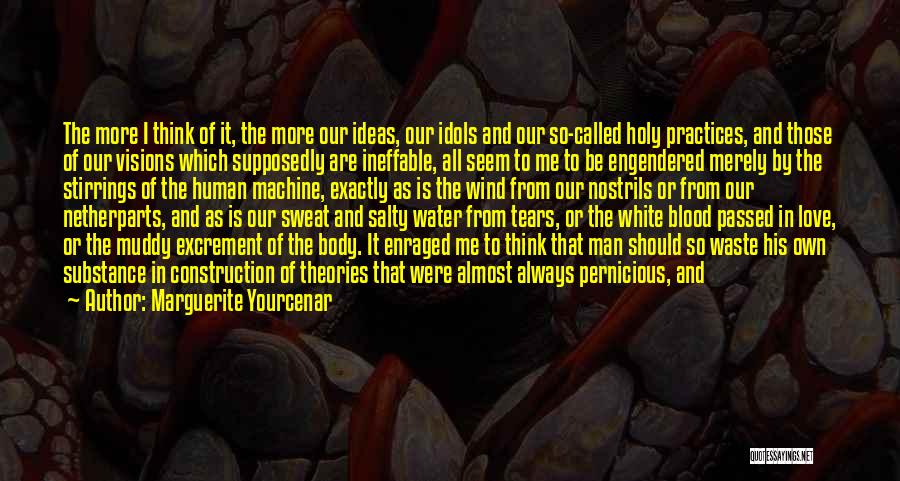 Marguerite Yourcenar Quotes: The More I Think Of It, The More Our Ideas, Our Idols And Our So-called Holy Practices, And Those Of