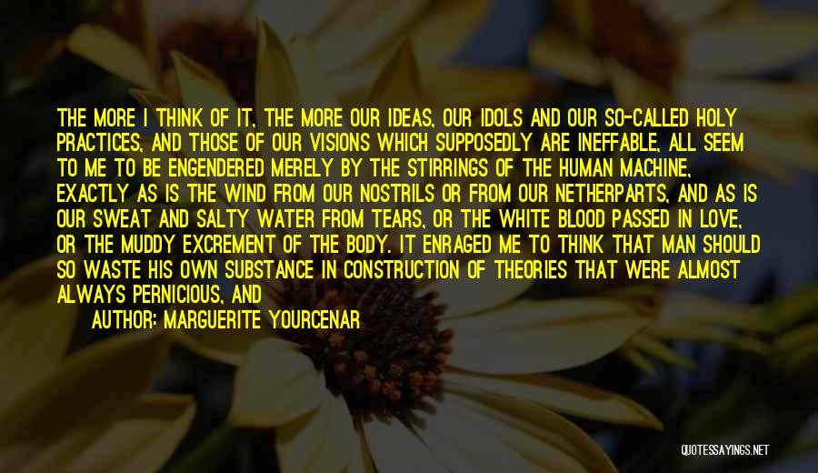 Marguerite Yourcenar Quotes: The More I Think Of It, The More Our Ideas, Our Idols And Our So-called Holy Practices, And Those Of