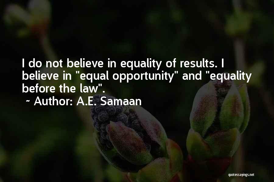 A.E. Samaan Quotes: I Do Not Believe In Equality Of Results. I Believe In Equal Opportunity And Equality Before The Law.