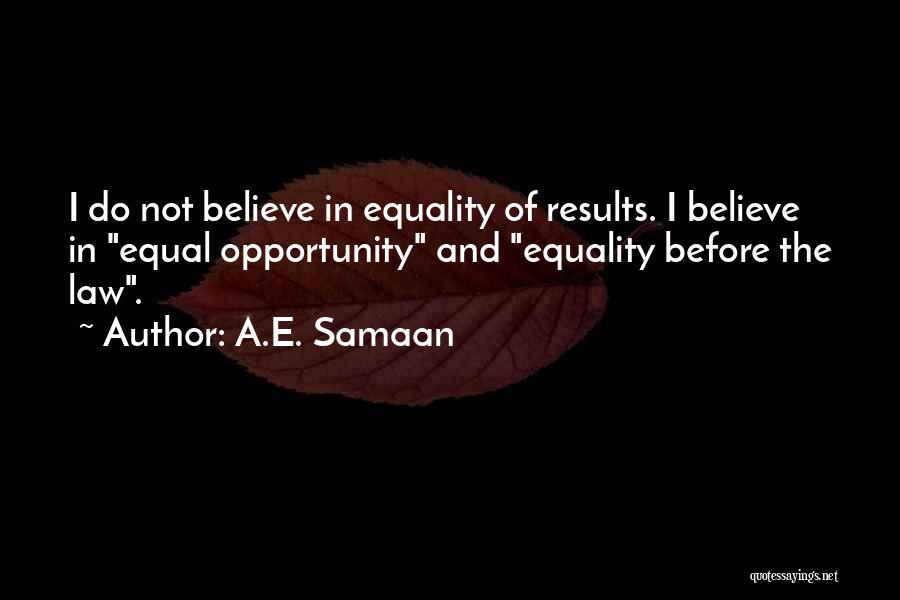 A.E. Samaan Quotes: I Do Not Believe In Equality Of Results. I Believe In Equal Opportunity And Equality Before The Law.