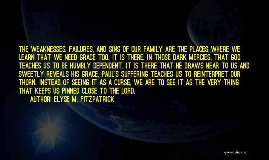 Elyse M. Fitzpatrick Quotes: The Weaknesses, Failures, And Sins Of Our Family Are The Places Where We Learn That We Need Grace Too. It