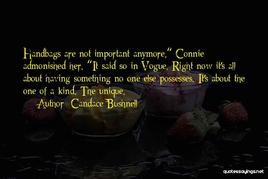 Candace Bushnell Quotes: Handbags Are Not Important Anymore, Connie Admonished Her. It Said So In Vogue. Right Now It's All About Having Something
