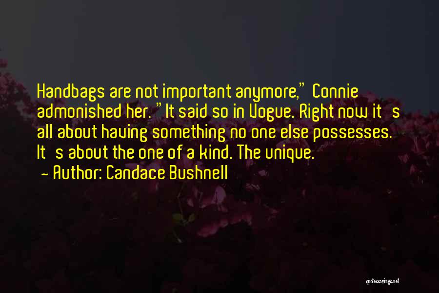 Candace Bushnell Quotes: Handbags Are Not Important Anymore, Connie Admonished Her. It Said So In Vogue. Right Now It's All About Having Something
