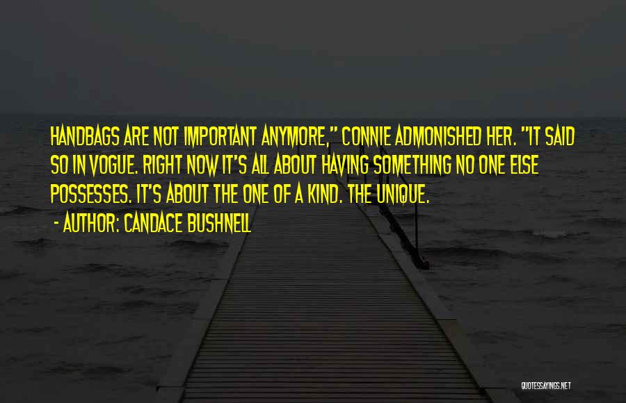 Candace Bushnell Quotes: Handbags Are Not Important Anymore, Connie Admonished Her. It Said So In Vogue. Right Now It's All About Having Something