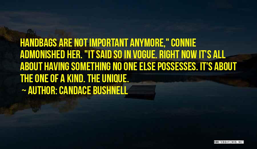 Candace Bushnell Quotes: Handbags Are Not Important Anymore, Connie Admonished Her. It Said So In Vogue. Right Now It's All About Having Something