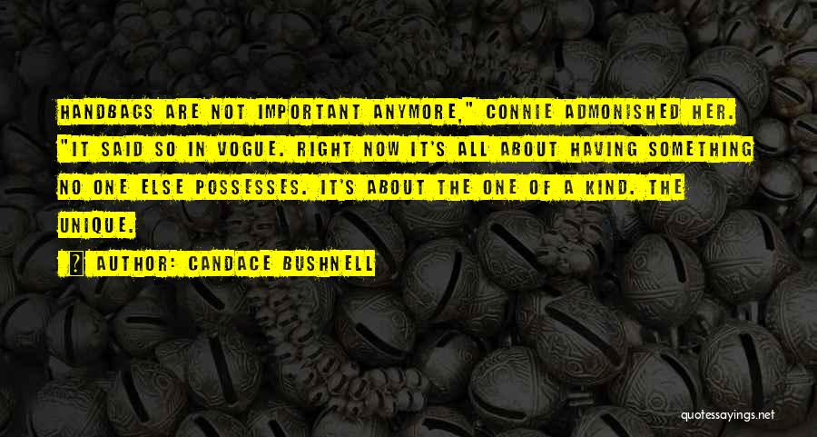 Candace Bushnell Quotes: Handbags Are Not Important Anymore, Connie Admonished Her. It Said So In Vogue. Right Now It's All About Having Something