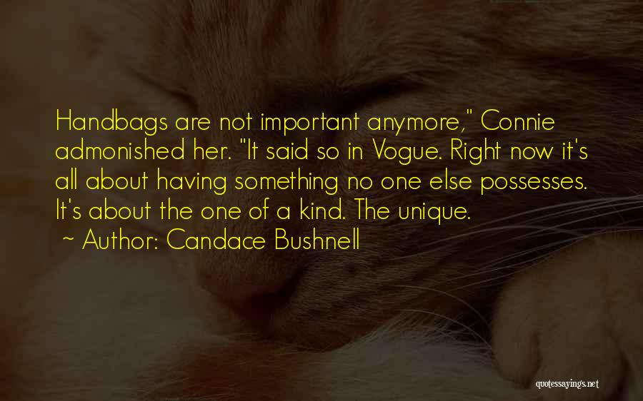 Candace Bushnell Quotes: Handbags Are Not Important Anymore, Connie Admonished Her. It Said So In Vogue. Right Now It's All About Having Something