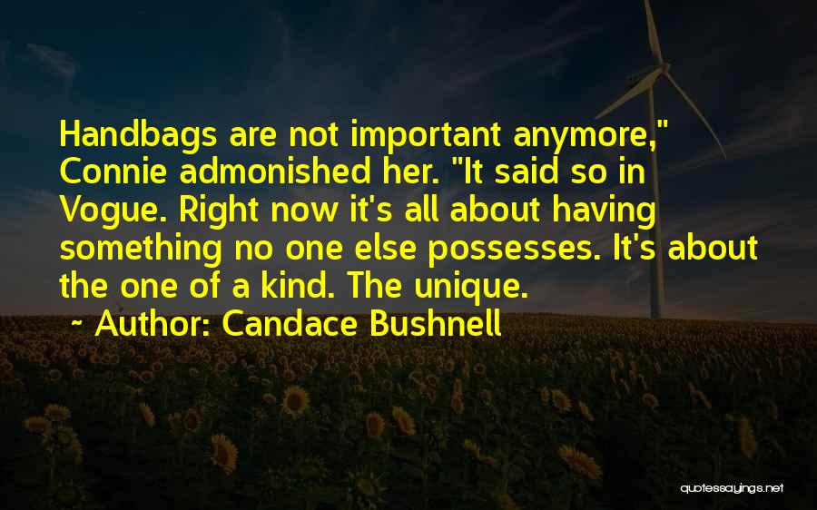 Candace Bushnell Quotes: Handbags Are Not Important Anymore, Connie Admonished Her. It Said So In Vogue. Right Now It's All About Having Something