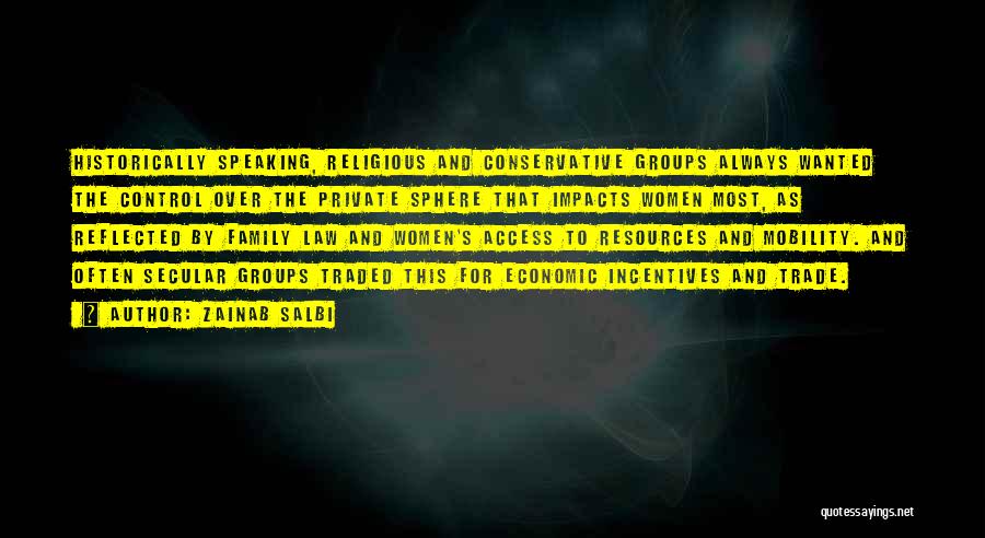 Zainab Salbi Quotes: Historically Speaking, Religious And Conservative Groups Always Wanted The Control Over The Private Sphere That Impacts Women Most, As Reflected