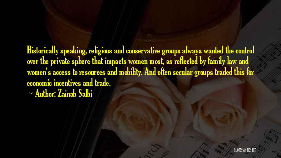 Zainab Salbi Quotes: Historically Speaking, Religious And Conservative Groups Always Wanted The Control Over The Private Sphere That Impacts Women Most, As Reflected