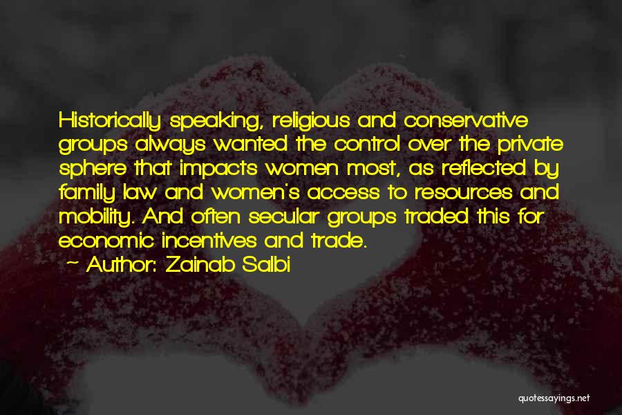 Zainab Salbi Quotes: Historically Speaking, Religious And Conservative Groups Always Wanted The Control Over The Private Sphere That Impacts Women Most, As Reflected