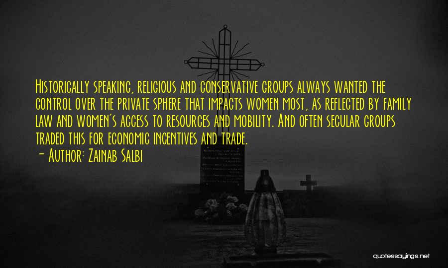 Zainab Salbi Quotes: Historically Speaking, Religious And Conservative Groups Always Wanted The Control Over The Private Sphere That Impacts Women Most, As Reflected