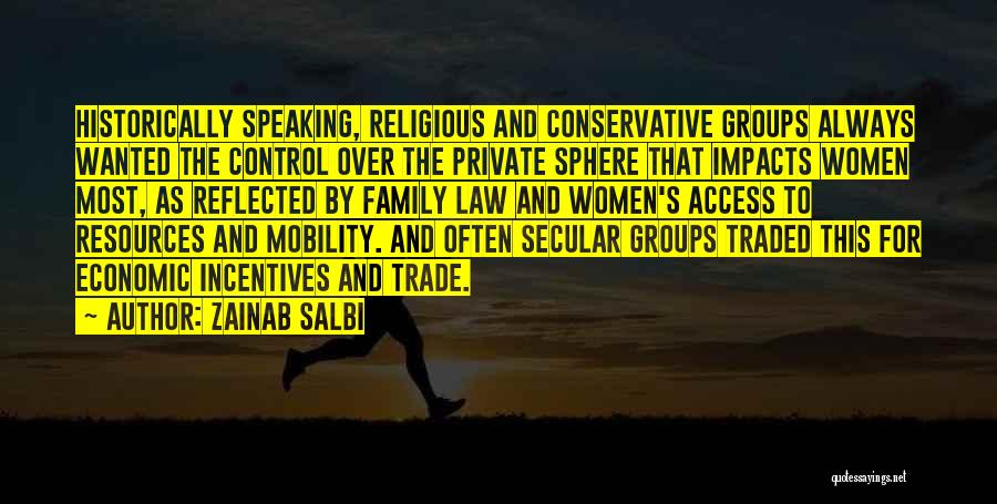 Zainab Salbi Quotes: Historically Speaking, Religious And Conservative Groups Always Wanted The Control Over The Private Sphere That Impacts Women Most, As Reflected