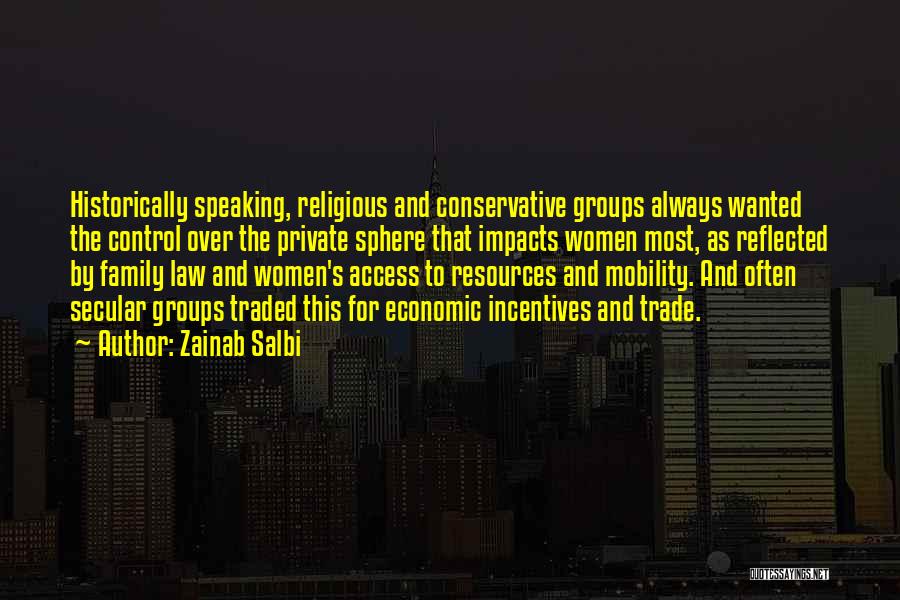 Zainab Salbi Quotes: Historically Speaking, Religious And Conservative Groups Always Wanted The Control Over The Private Sphere That Impacts Women Most, As Reflected