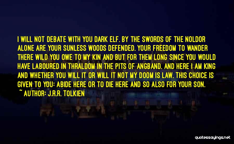 J.R.R. Tolkien Quotes: I Will Not Debate With You Dark Elf. By The Swords Of The Noldor Alone Are Your Sunless Woods Defended.