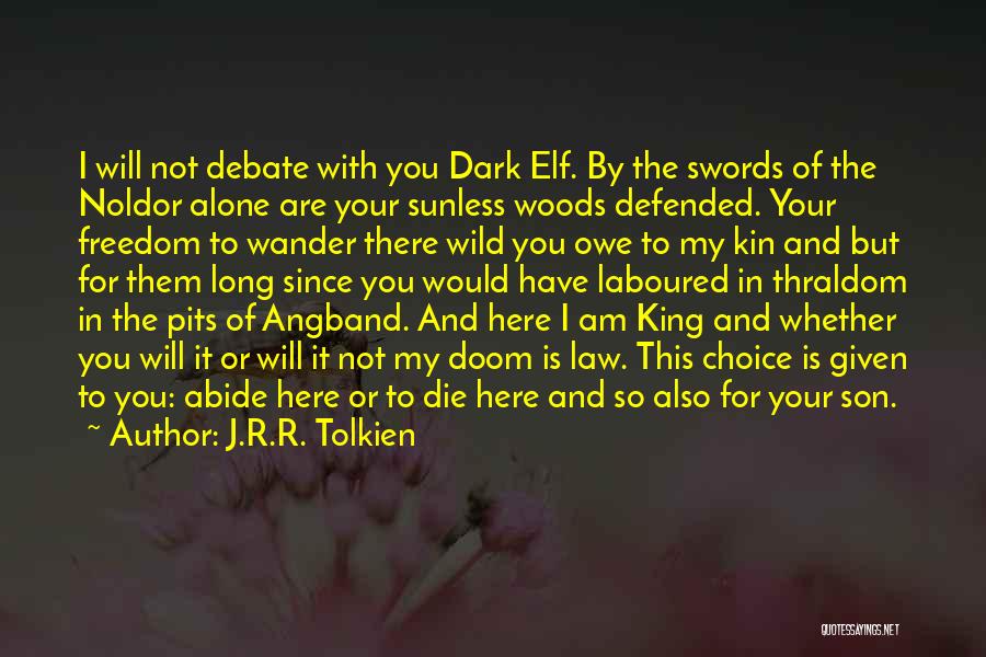 J.R.R. Tolkien Quotes: I Will Not Debate With You Dark Elf. By The Swords Of The Noldor Alone Are Your Sunless Woods Defended.