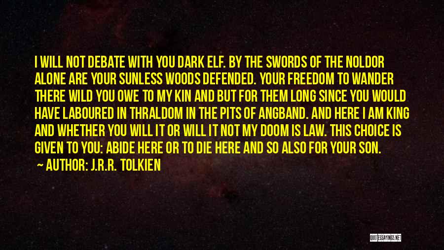 J.R.R. Tolkien Quotes: I Will Not Debate With You Dark Elf. By The Swords Of The Noldor Alone Are Your Sunless Woods Defended.