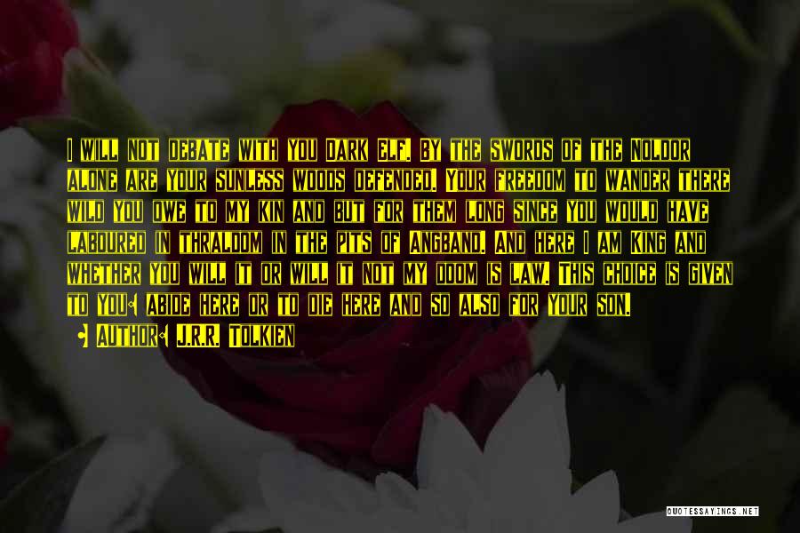 J.R.R. Tolkien Quotes: I Will Not Debate With You Dark Elf. By The Swords Of The Noldor Alone Are Your Sunless Woods Defended.